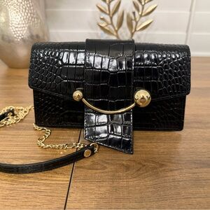 Strathberry Crescent on a Chain in Black Croc